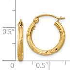 14k Satin and Diamond-cut 2mm Round Tube Hoop Earrings
