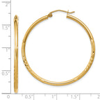 14k Satin and Diamond-cut 2mm Round Tube Hoop Earrings