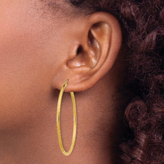 14k Satin and Diamond-cut 2mm Round Tube Hoop Earrings