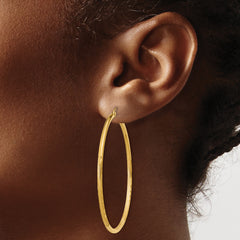 14k Satin and Diamond-cut 2mm Round Tube Hoop Earrings