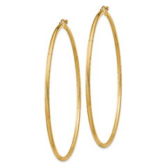 14k Satin and Diamond-cut 2mm Round Tube Hoop Earrings