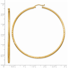 14k Satin and Diamond-cut 2mm Round Tube Hoop Earrings