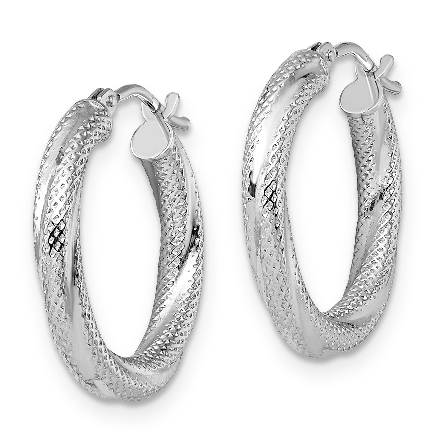 10K White Gold Textured Hinged Hoop Earrings Secondary image
