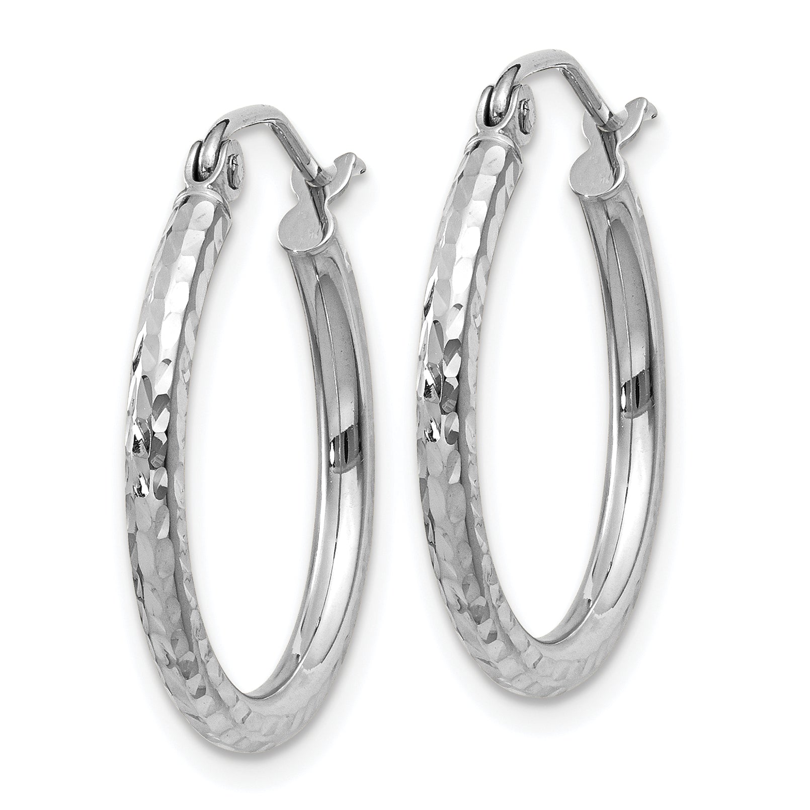 14k White Gold Diamond-cut 2mm Round Tube Hoop Earrings Secondary image