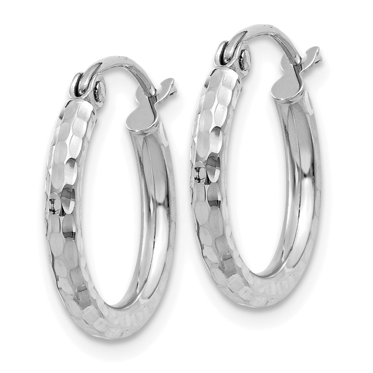 14k White Gold Diamond-cut 2mm Round Tube Hoop Earrings Secondary image