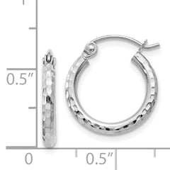 14k White Gold Diamond-cut 2mm Round Tube Hoop Earrings
