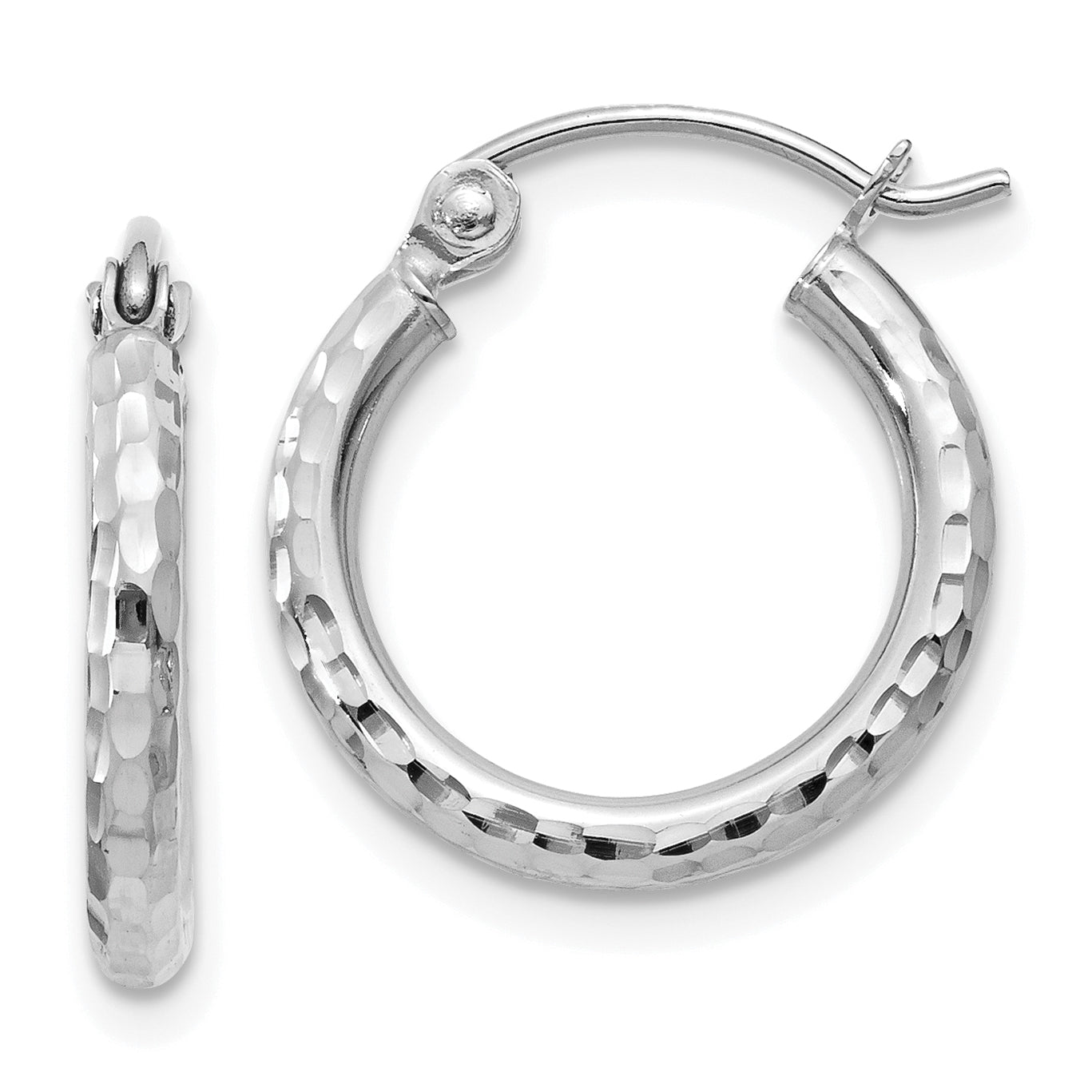 14k White Gold Diamond-cut 2mm Round Tube Hoop Earrings Main image