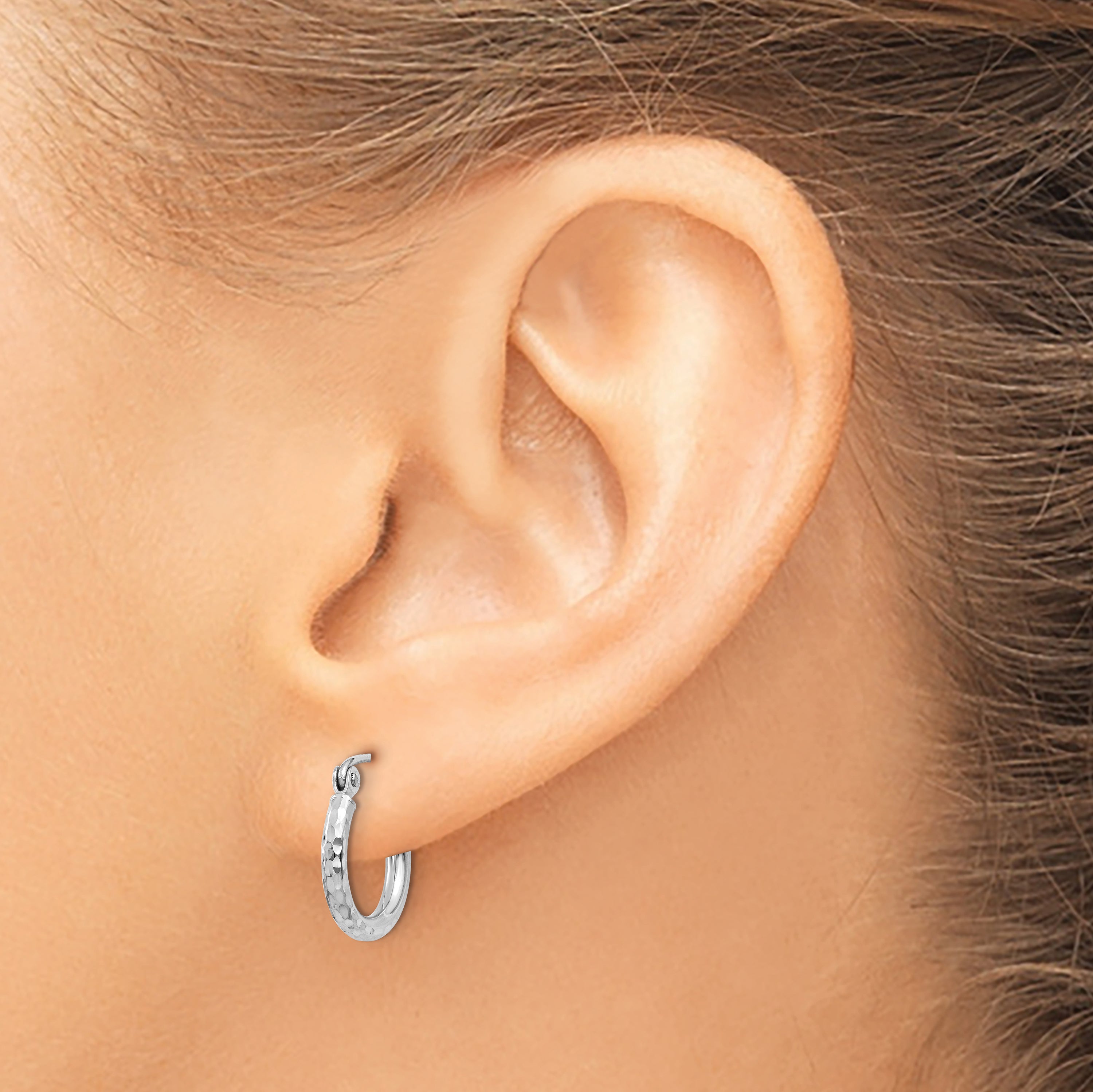 Diamond-Cut Round Tube Hoop Earrings in 14K White Gold