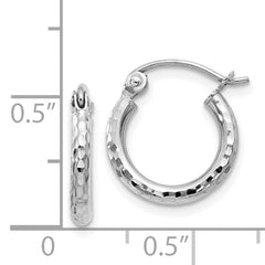 14k White Gold Diamond-cut 2mm Round Tube Hoop Earrings