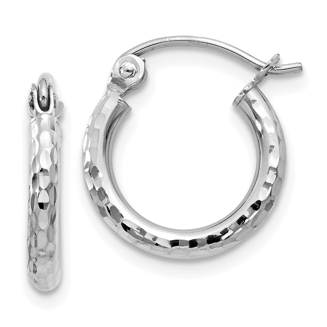 14k White Gold Diamond-cut 2mm Round Tube Hoop Earrings Main image