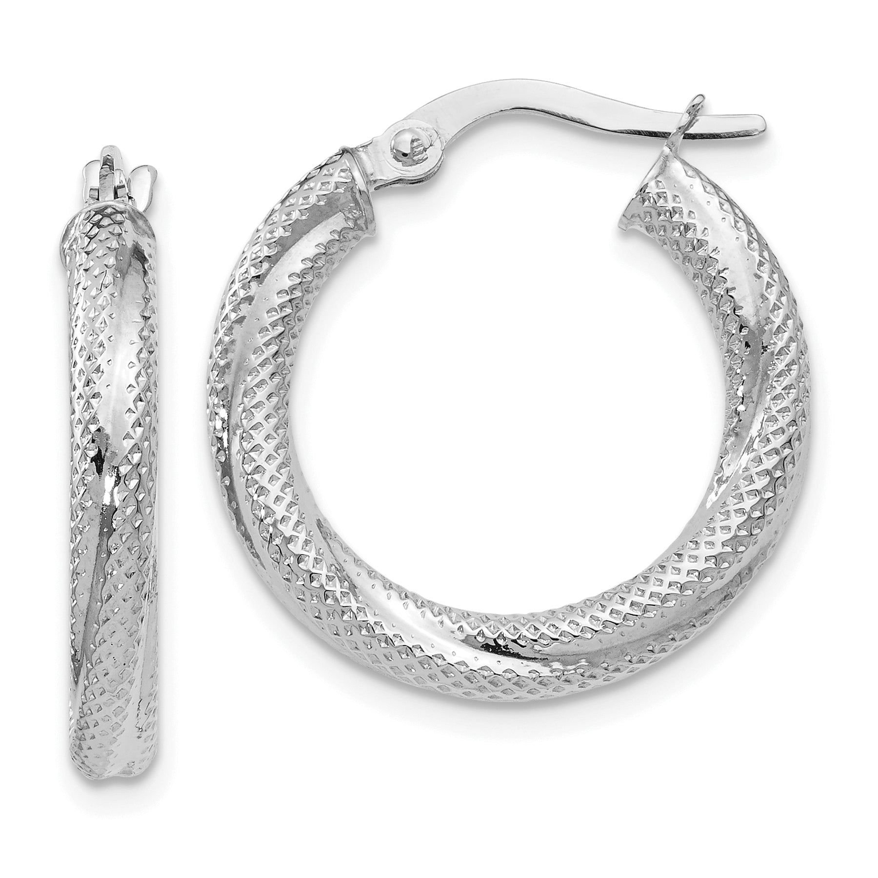 10K White Gold Textured Hinged Hoop Earrings Main image