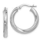 10K White Gold Textured Hinged Hoop Earrings