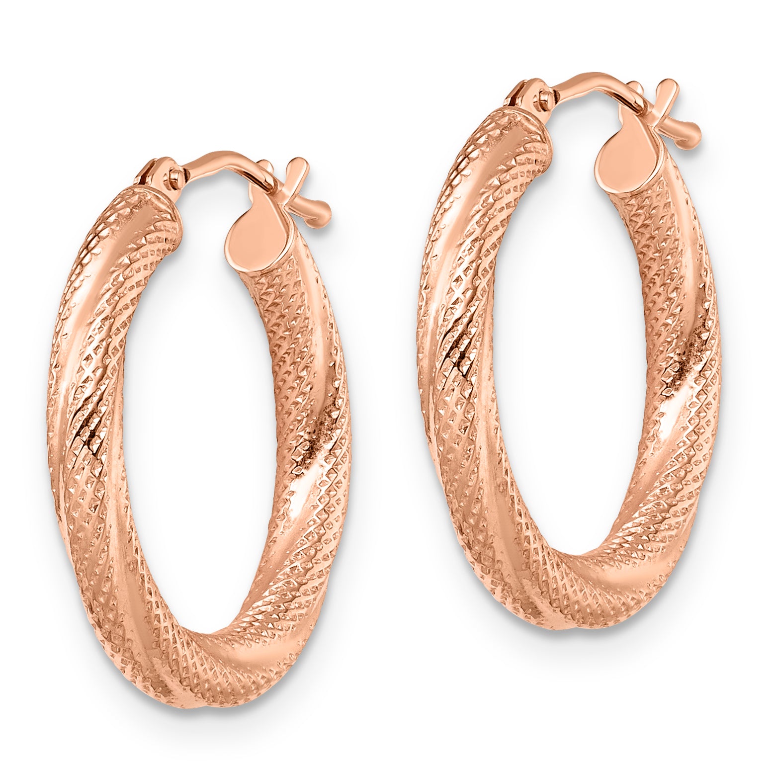 10K Rose Gold Textured Hinged Hoop Earrings Secondary image