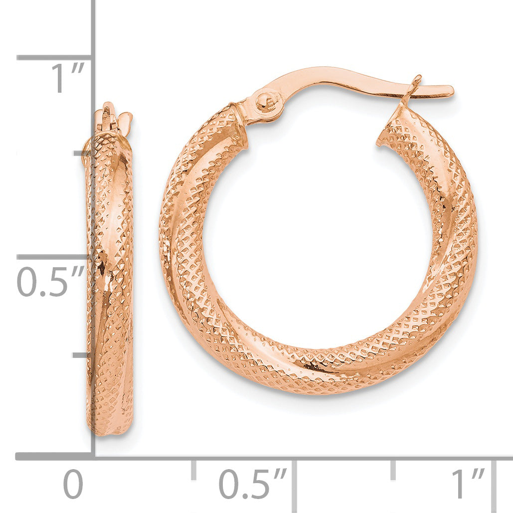 10K Rose Gold Textured Hinged Hoop Earrings