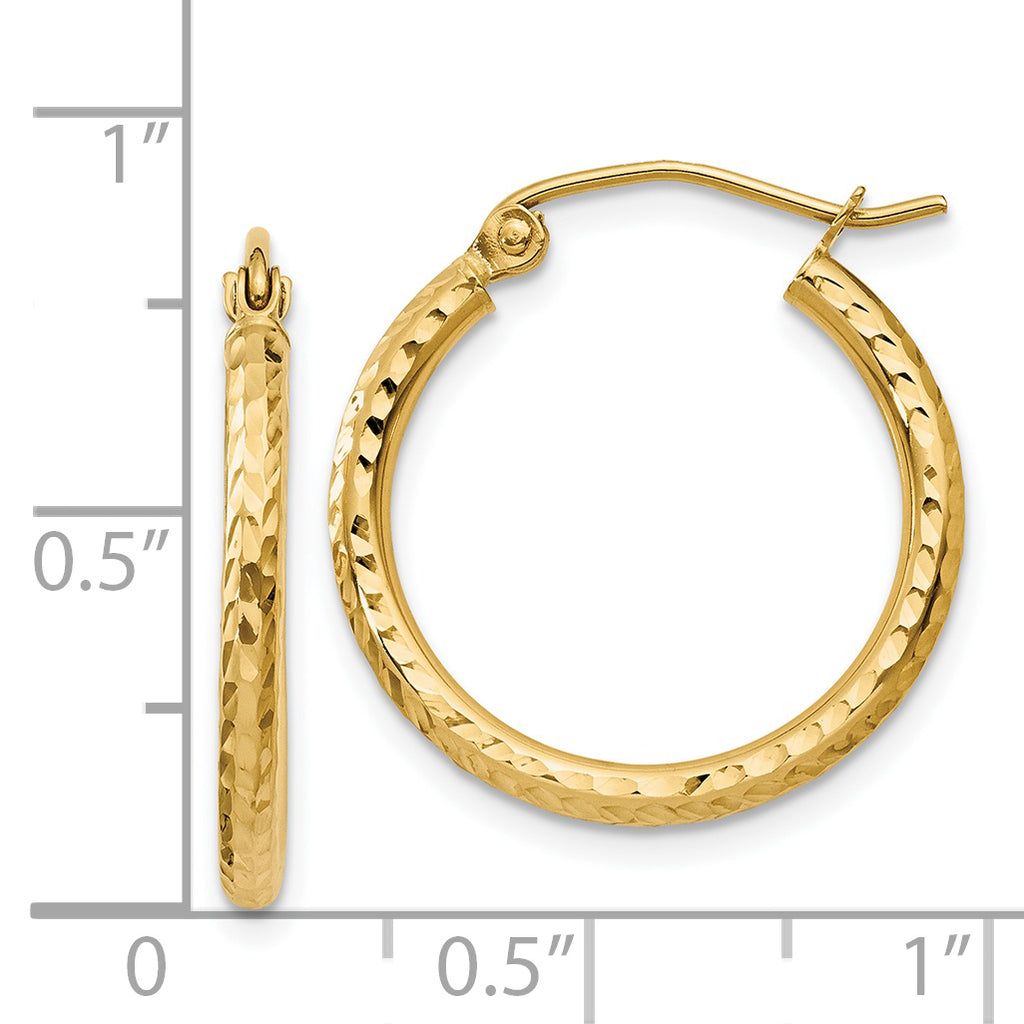 Diamond-Cut Round Tube Hoop Earrings in 14K Yellow Gold