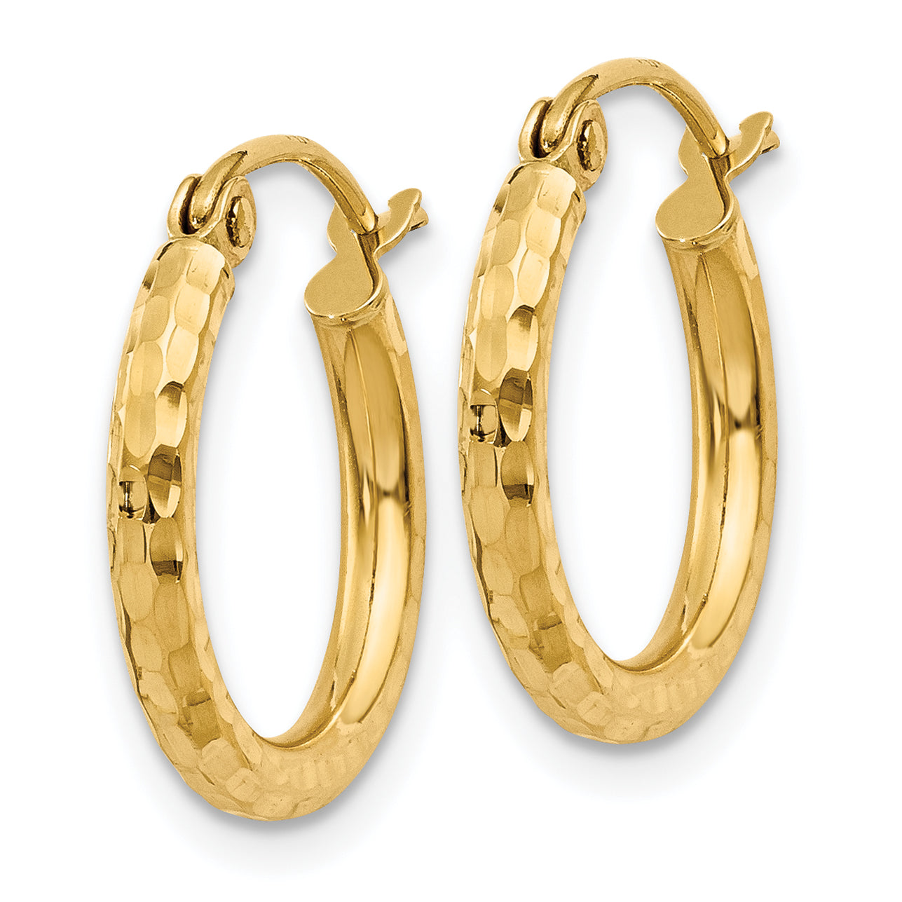 14k Diamond-cut 2mm Round Tube Hoop Earrings Secondary image