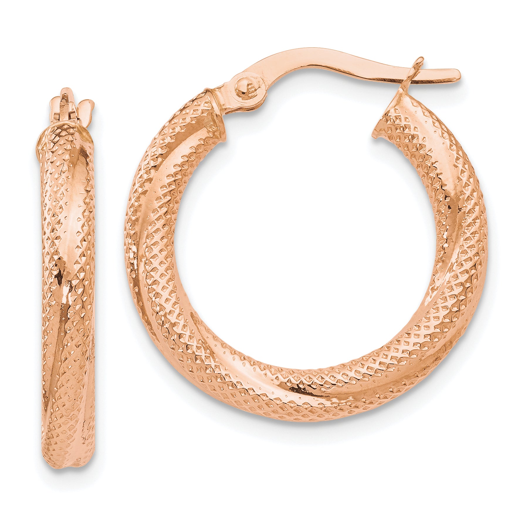 10K Rose Gold Textured Hinged Hoop Earrings Main image