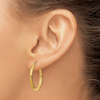 14k Satin and Diamond-cut 2.5mm Round Hoop Earrings