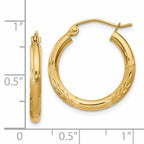 14k Satin and Diamond-cut 2.5mm Round Hoop Earrings