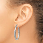 14k White Gold Diamond-cut 3mm Round Hoop Earrings