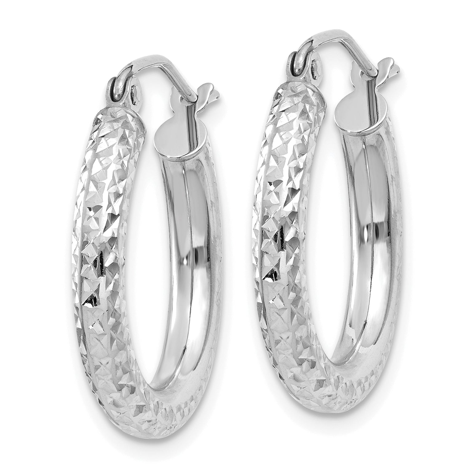 14k White Gold Diamond-cut 3mm Round Hoop Earrings Secondary image