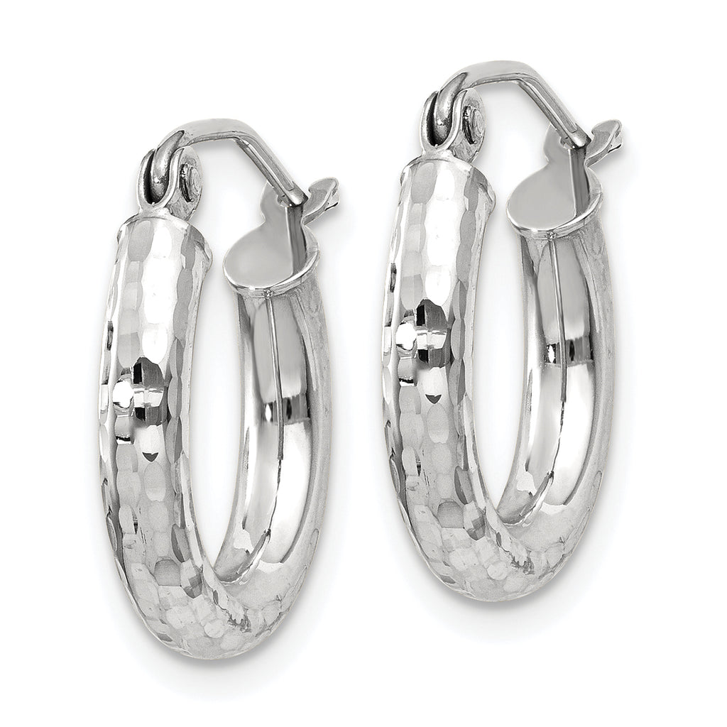 14k White Gold Diamond-cut 3mm Round Hoop Earrings