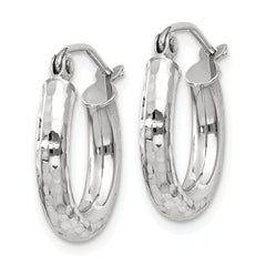 14k White Gold Diamond-cut 3mm Round Hoop Earrings