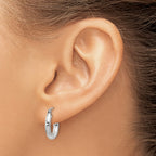 14k White Gold Diamond-cut 3mm Round Hoop Earrings