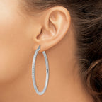 14k White Gold Diamond-cut 3mm Round Hoop Earrings