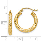 14k Diamond-cut 3mm Round Hoop Earrings