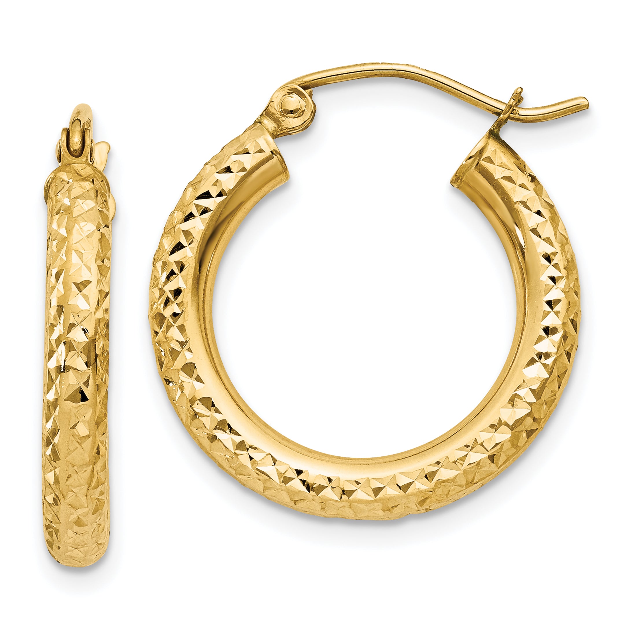 14k Diamond-cut 3mm Round Hoop Earrings Main image