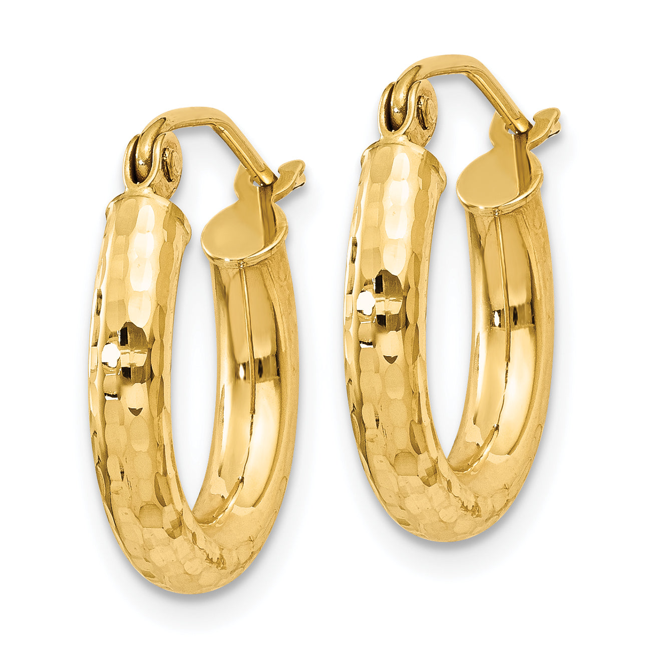 14k Diamond-cut 3mm Round Hoop Earrings Secondary image
