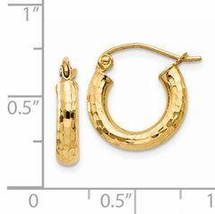14k Diamond-cut 3mm Round Hoop Earrings