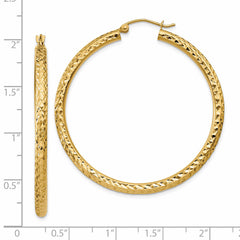14k Diamond-cut 3mm Round Hoop Earrings