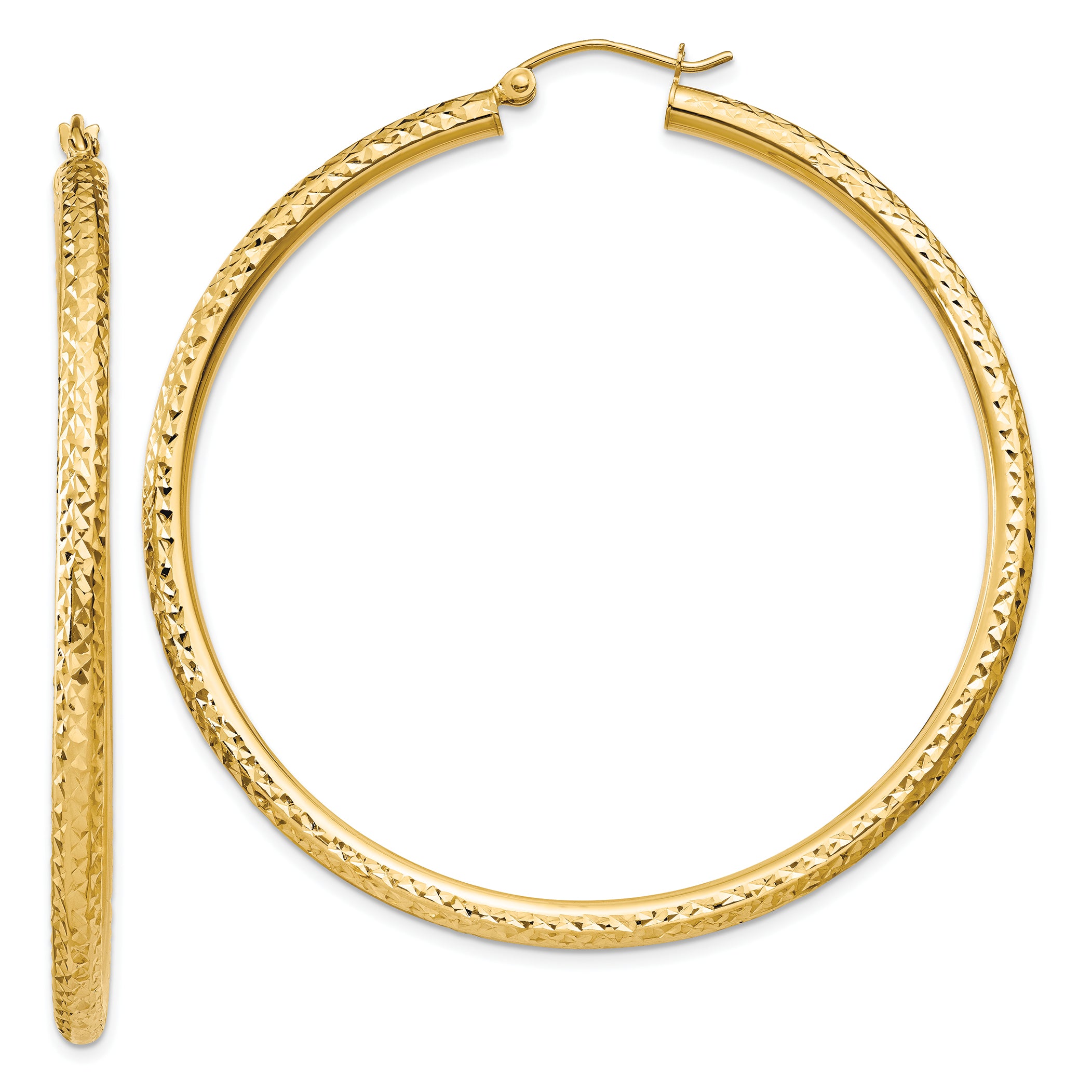 14k Diamond-cut 3mm Round Hoop Earrings Main image