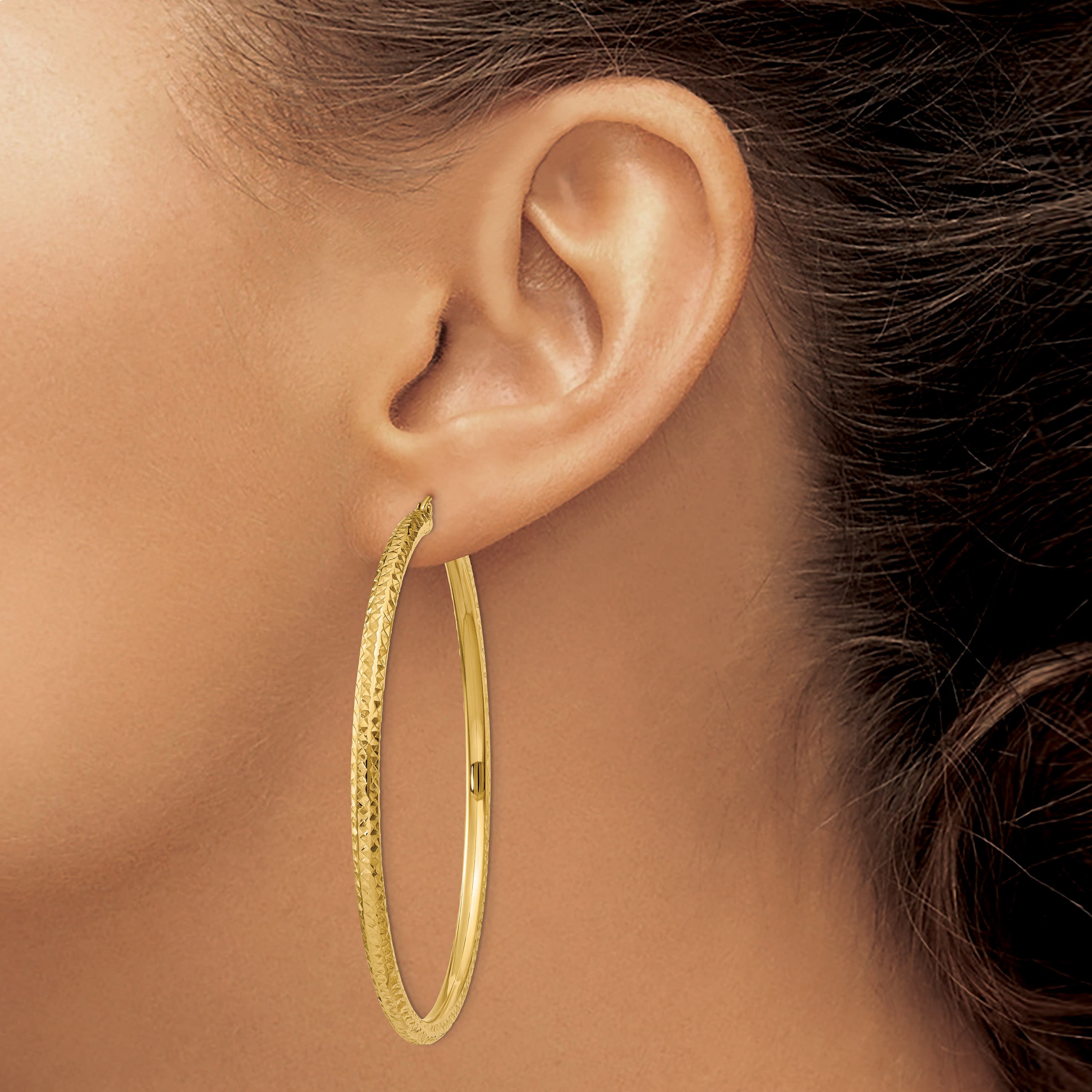 14k Diamond-cut 3mm Round Hoop Earrings