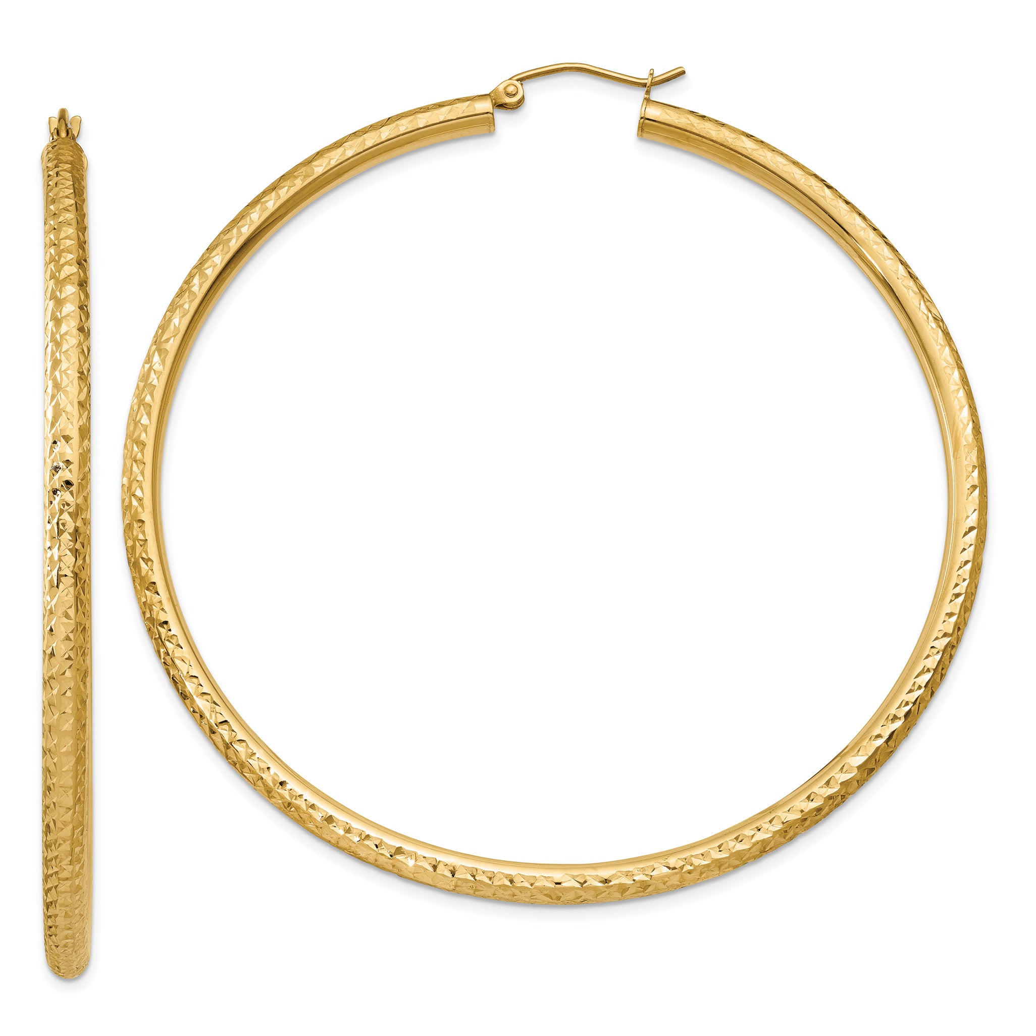 14k Diamond-cut 3mm Round Hoop Earrings Main image