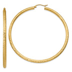14k Diamond-cut 3mm Round Hoop Earrings