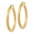 14k Satin and Diamond-cut 3mm Round Hoop Earrings