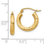 14k Satin and Diamond-cut 3mm Round Hoop Earrings