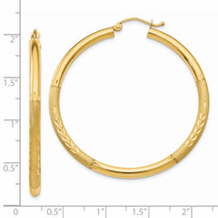 14k Satin and Diamond-cut 3mm Round Hoop Earrings