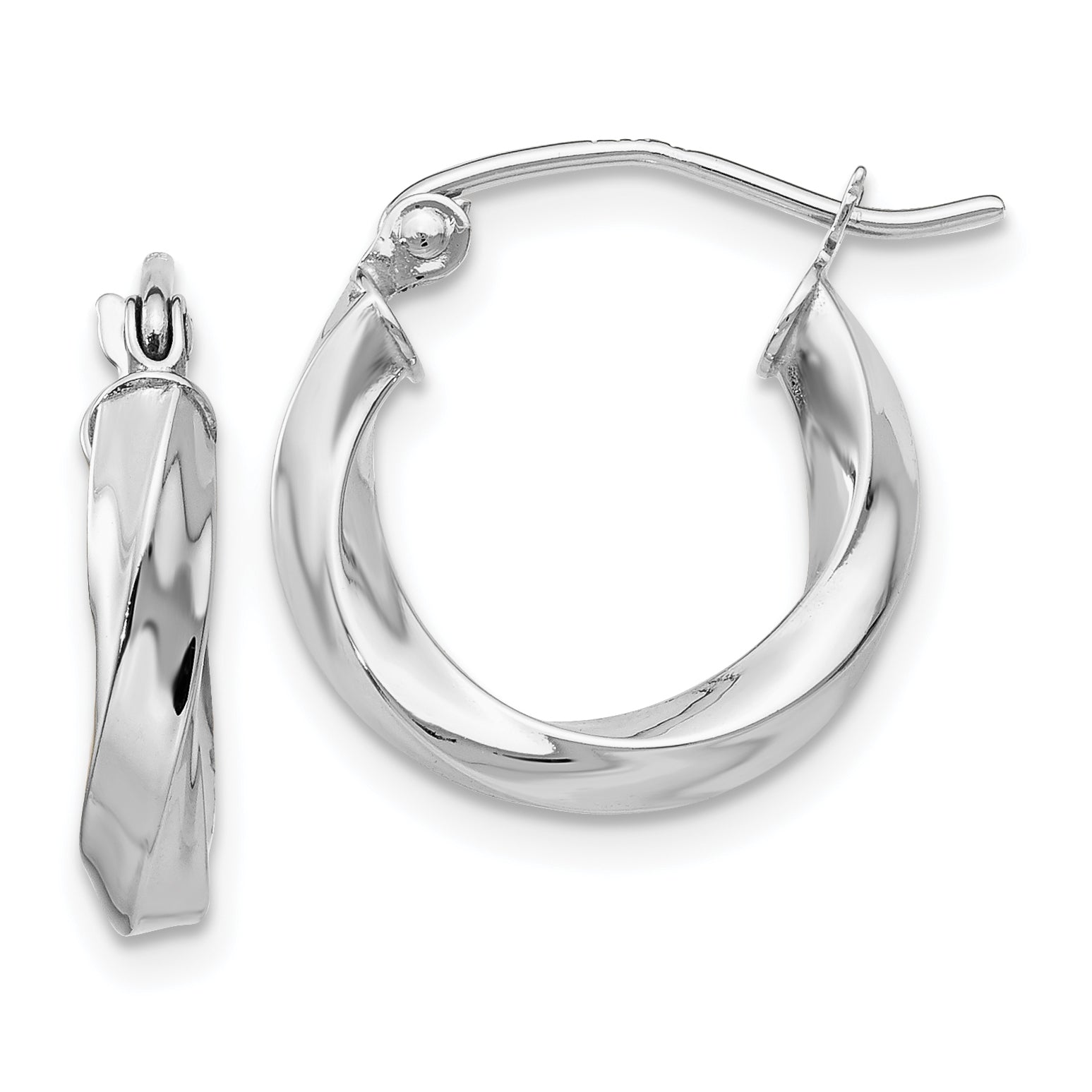14k White Gold 3mm Twisted Hoop Earrings Main image
