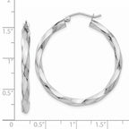 14k White Gold 3mm Twisted Hoop Earrings