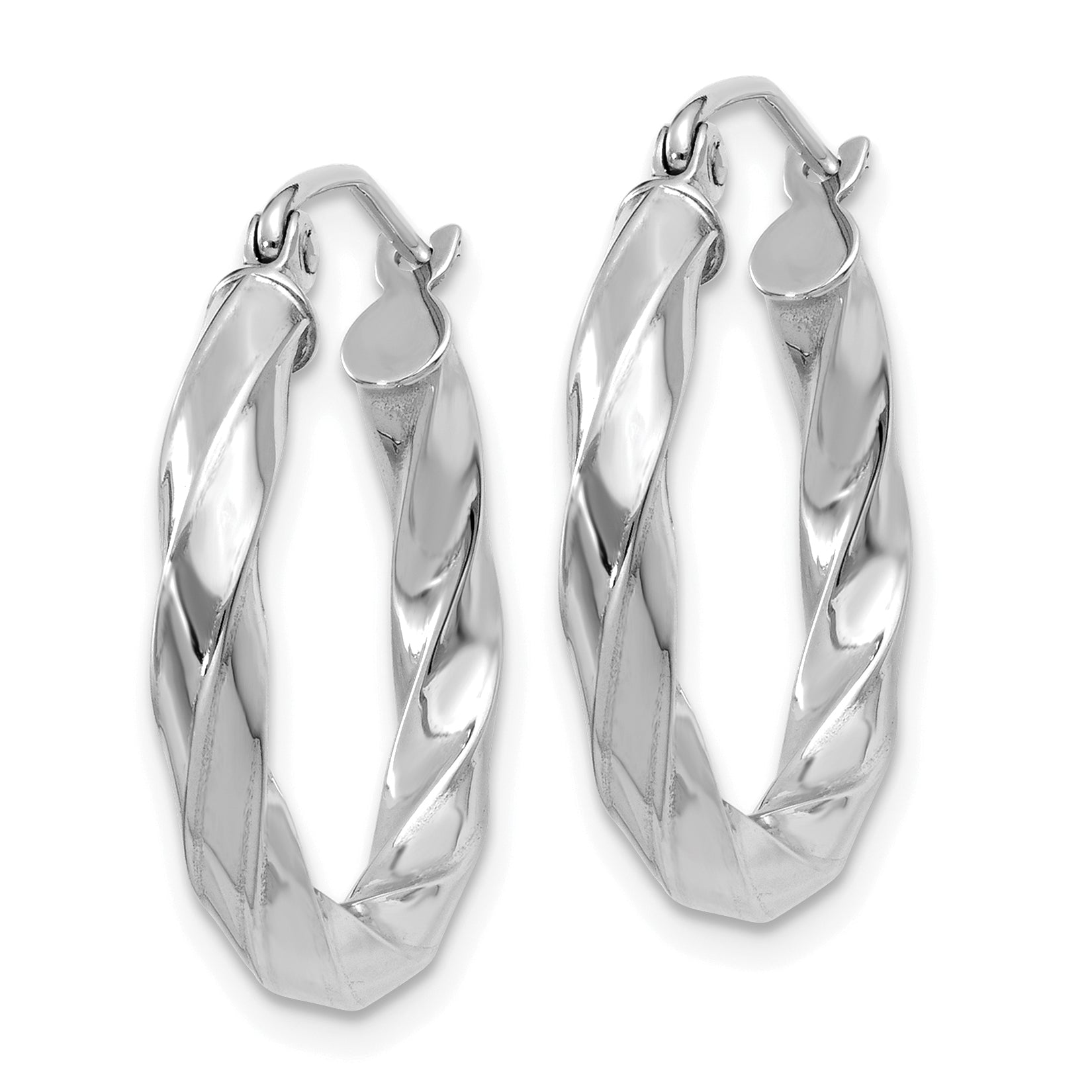 14k White Gold 3mm Twisted Hoop Earrings Secondary image