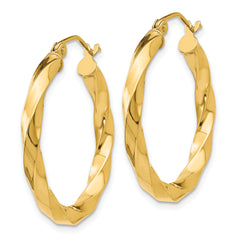 14k Polished 3mm Twisted Hoop Earrings