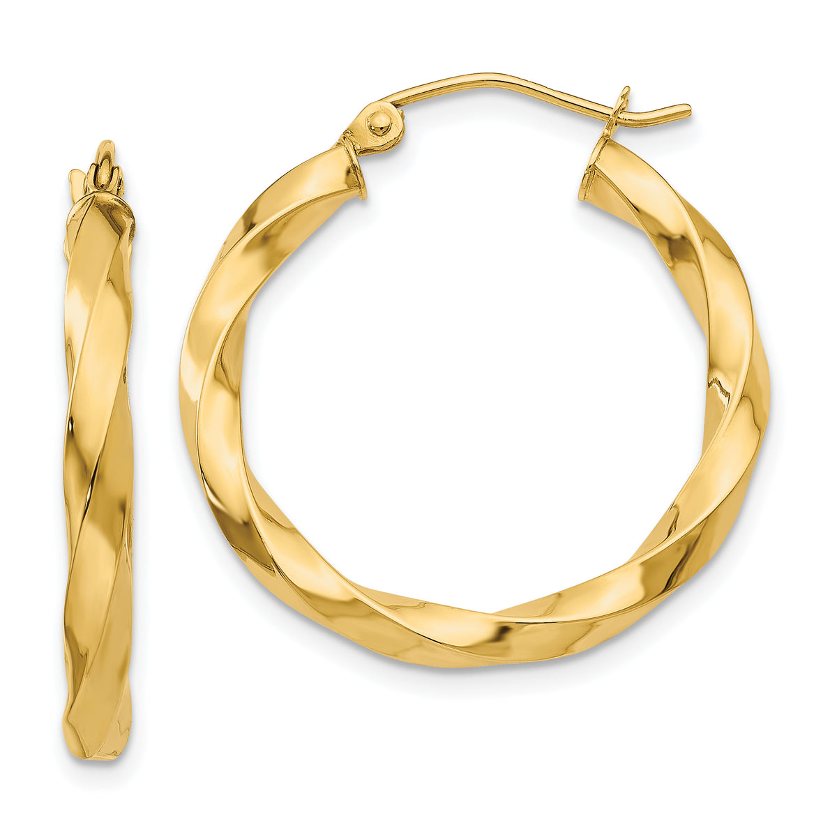 14k Polished 3mm Twisted Hoop Earrings