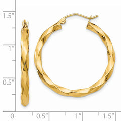 14k Polished 3mm Twisted Hoop Earrings
