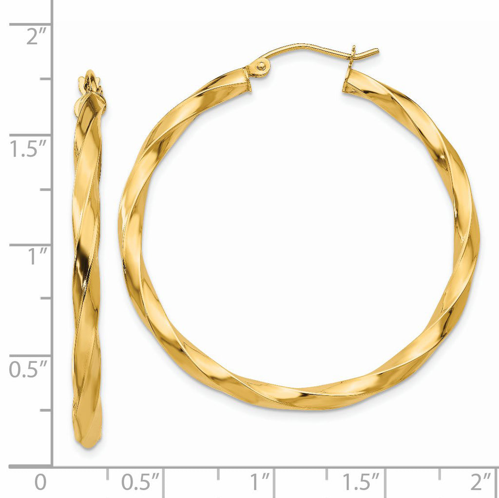 14k Polished 3mm Twisted Hoop Earrings