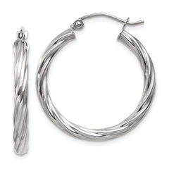 14k White Gold Polished 3.25mm Twisted Hoop Earrings