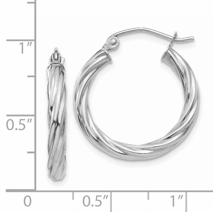 14k White Gold Polished 3.25mm Twisted Hoop Earrings